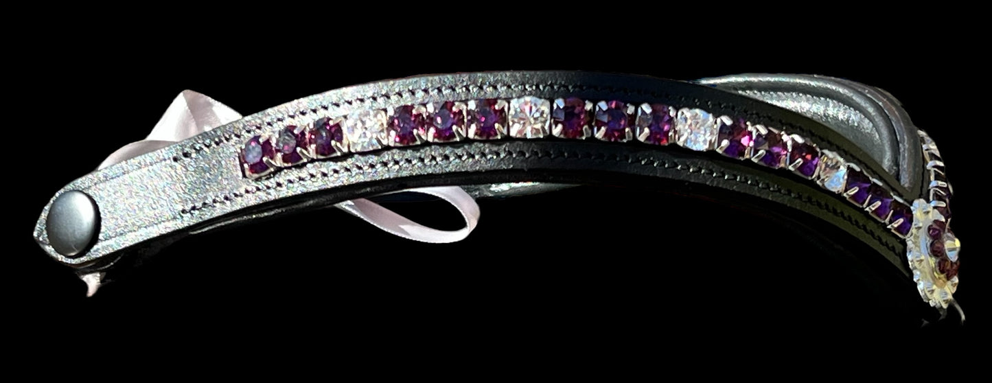 Amethyst Rhinestone Concho browband with Quick Snap Ends - 17”