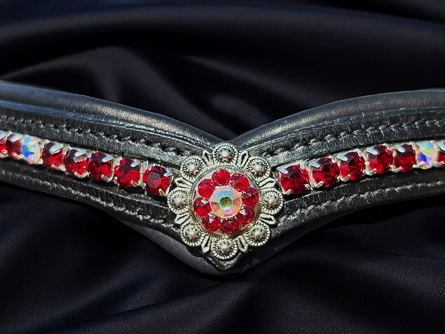 Crimson Concho Browband w/ Quick Snap Loops