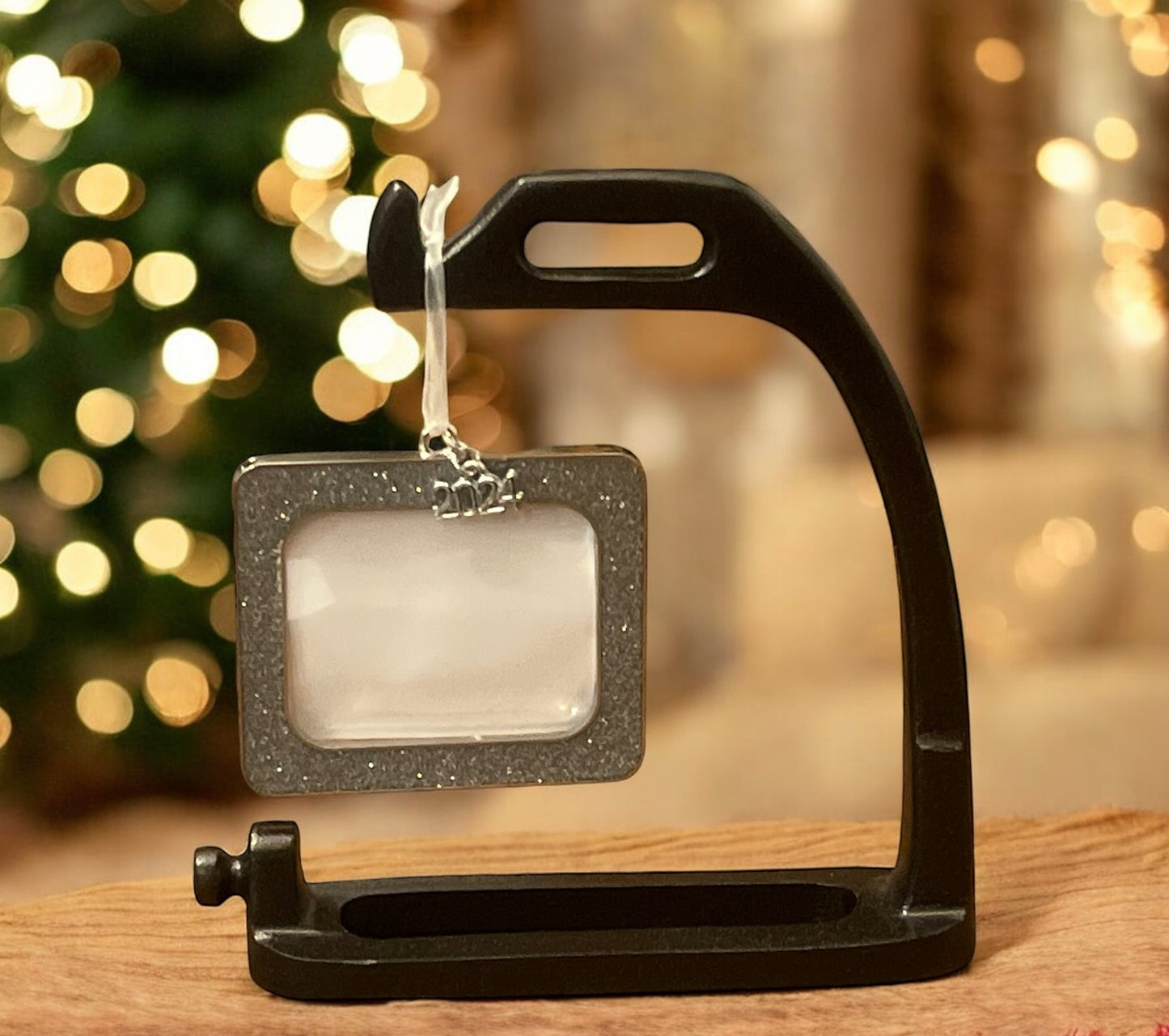 Repurposed Peacock Stirrup Photo Holder - Gold