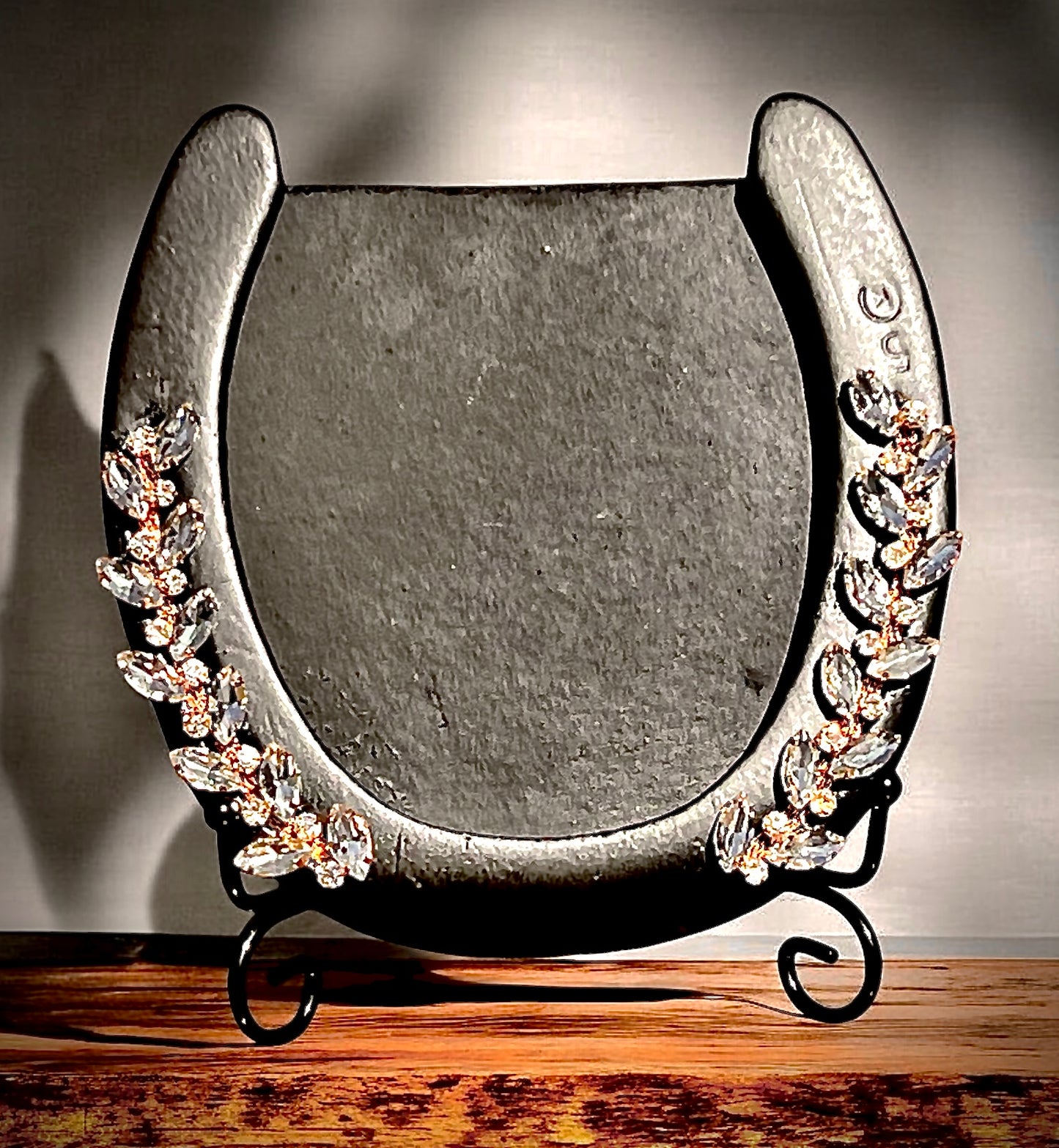 Horseshoe Photo Frame - Matte Black & Rhinestone with Rose Gold