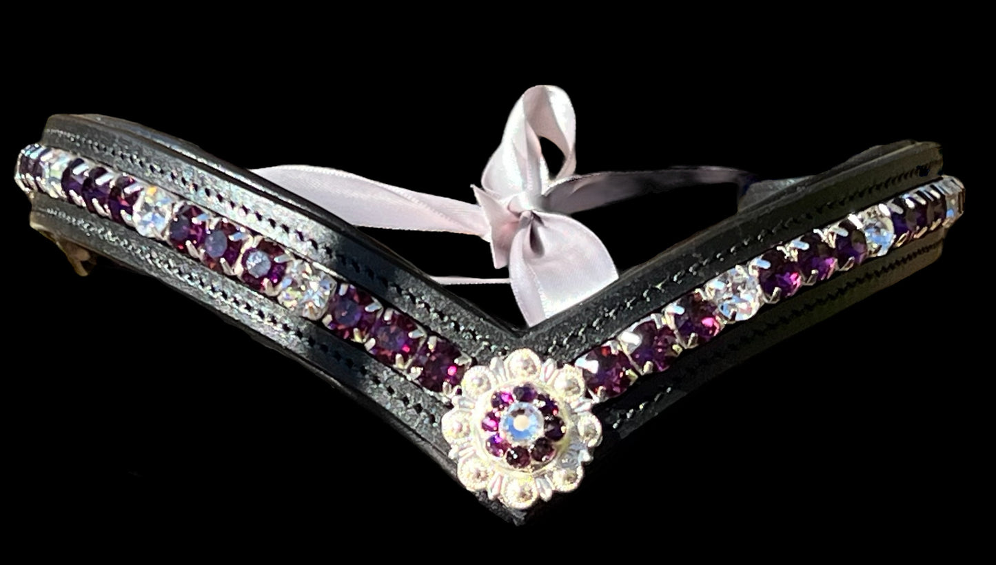 Amethyst Rhinestone Concho browband with Quick Snap Ends - 17”