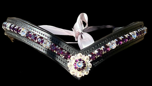 Amethyst Rhinestone Concho browband with Quick Snap Ends - 17”