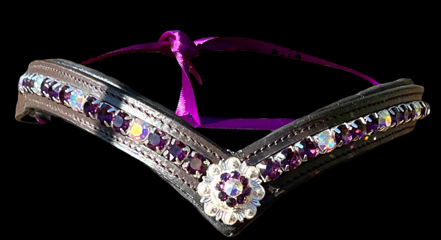Amethyst & AB Rhinestone Concho browband - 17”
