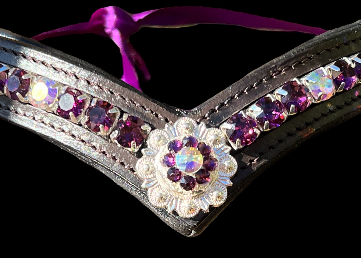 Amethyst & AB Rhinestone Concho browband - 17”