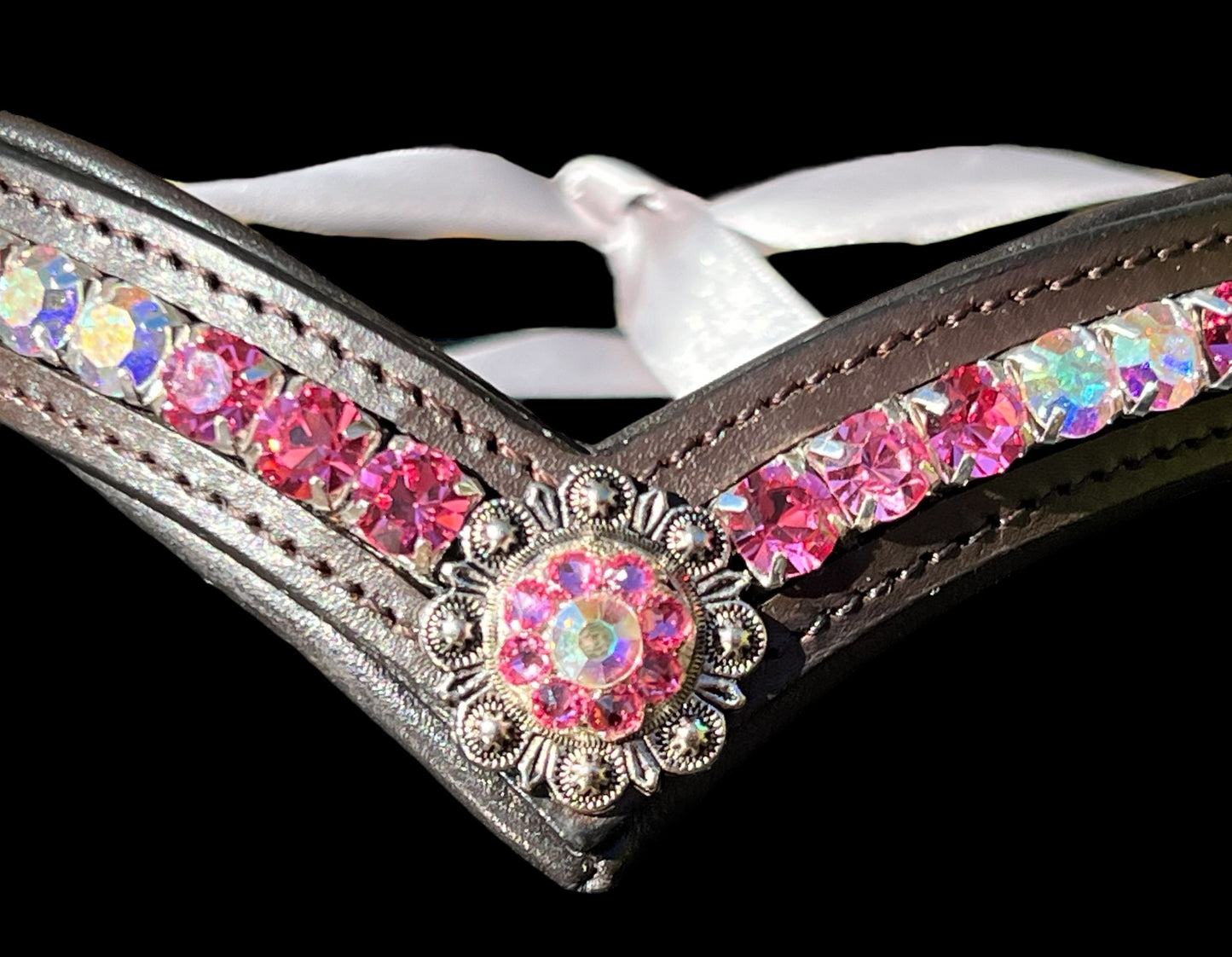 Rose & AB rhinestone concho browband with Quick Snap Ends - 16”