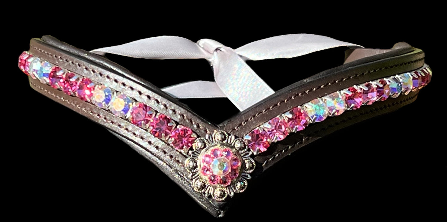 Rose & AB rhinestone concho browband with Quick Snap Ends - 16”