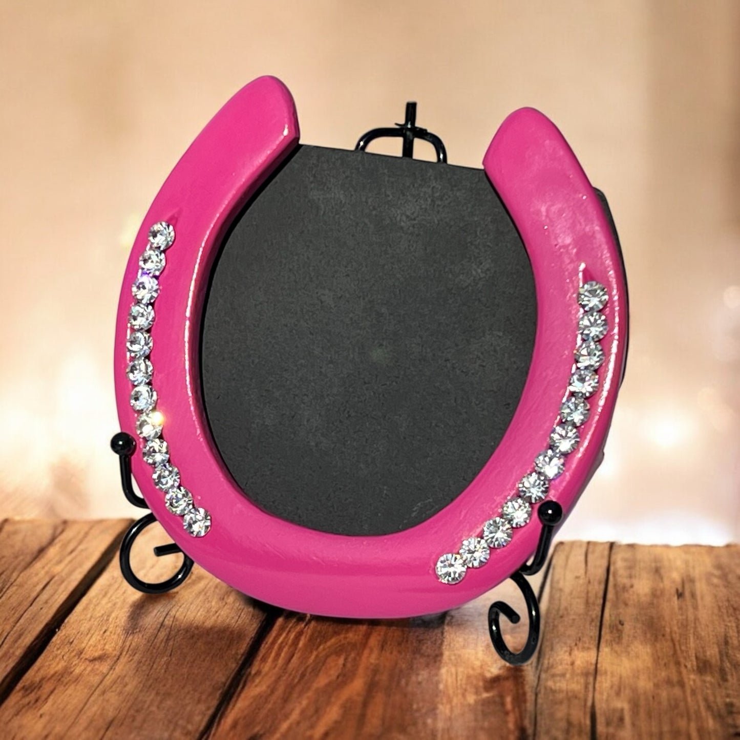 Horseshoe Photo Frame - Pretty in Pink with Clear Rhinestones