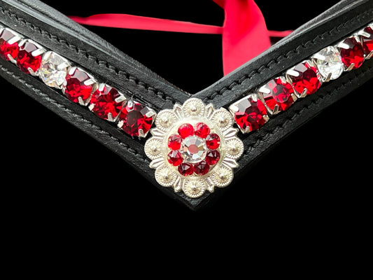 Scarlet Rhinestone Concho browband with Quick Snap Ends