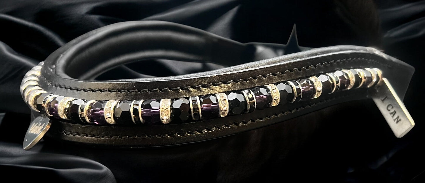 Purple, Black & Bling Browband - Quick snap loops